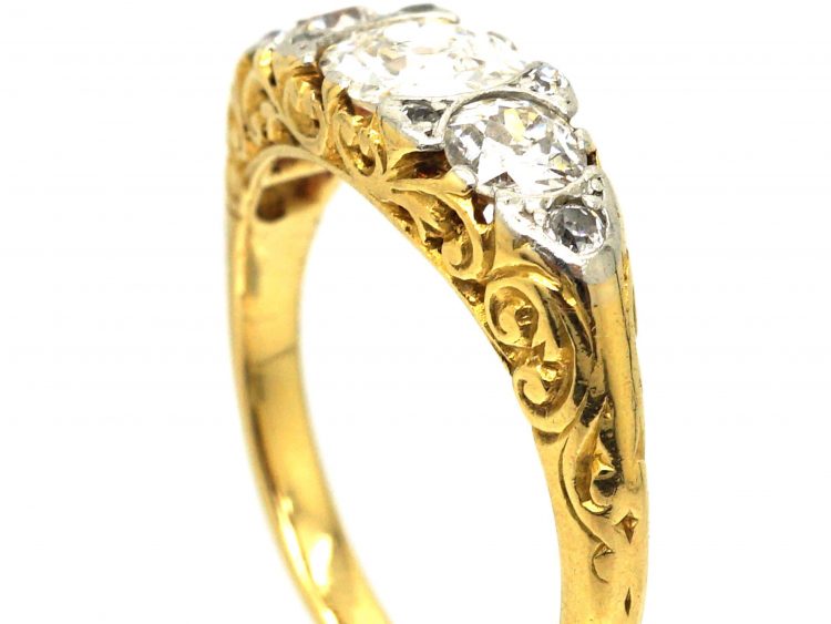 Victorian 18ct Gold, Five Stone Diamond Carved Half Hoop Ring