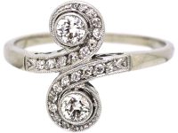 Art Deco 14ct White Gold, Platinum & Diamond Swirl Ring