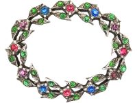 Edwardian Silver & Coloured Paste Garland Brooch
