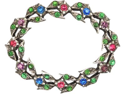 Edwardian Silver & Coloured Paste Garland Brooch