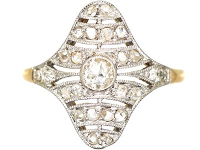 Art Deco 18ct Gold & Diamond Navette Shaped Ring