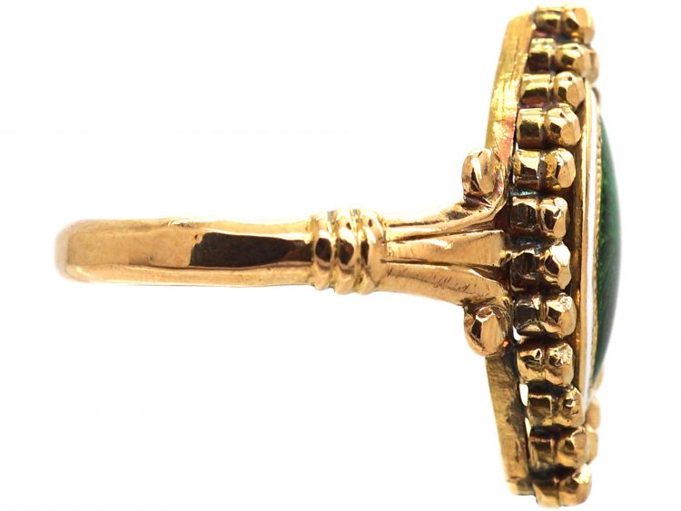 Edwardian 18ct Gold, Green & White Enamel Marquise Ring