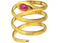 Belle Epoque 18ct Gold Wide Coily Snake Ring set with a Ruby