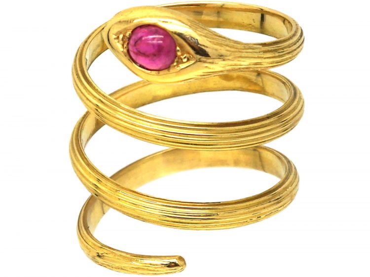 Belle Epoque 18ct Gold Wide Coily Snake Ring set with a Ruby