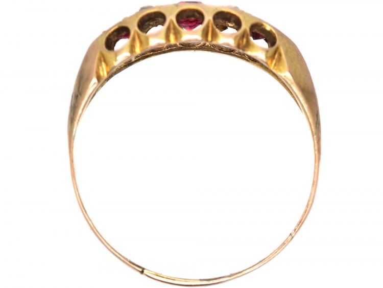 Edwardian 9ct Gold, Red Paste & Rose Diamond Five Stone Ring