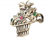 Edwardian Silver & Paste Giardinetti Brooch with Bird