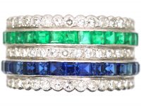 Art Deco 18ct White Gold, Diamond, Sapphire & Emerald Half Eternity Ring