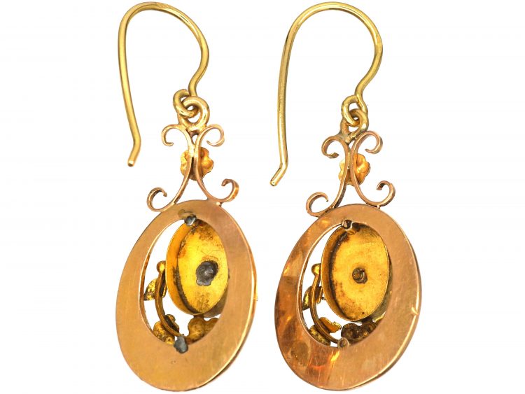 French 19th Century 18ct Three Colour Gold Earrings set with Natural Pearls
