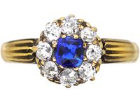 Edwardian 18ct Gold, Sapphire & Diamond Cluster Ring