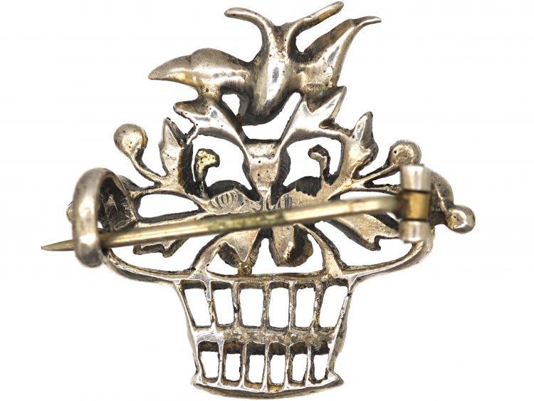 Edwardian Silver & Paste Giardinetti Brooch with Bird