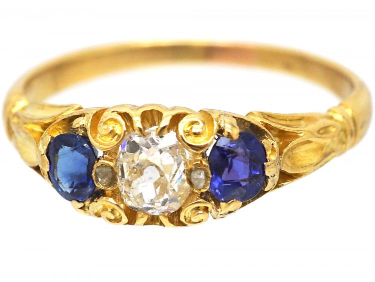 Edwardian 18ct Gold, Sapphire & Diamond Three Stone Ring