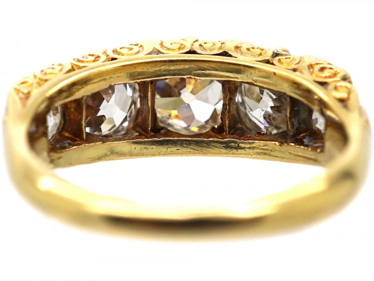 Victorian 18ct Gold, Five Stone Diamond Carved Half Hoop Ring