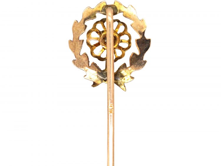 Early 20th Century 14ct Two Colour Gold Laure Leaf Tie Pin set with a Diamond