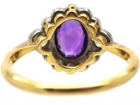 Edwardian 18ct Gold & Platinum, Amethyst & Diamond Cluster Ring