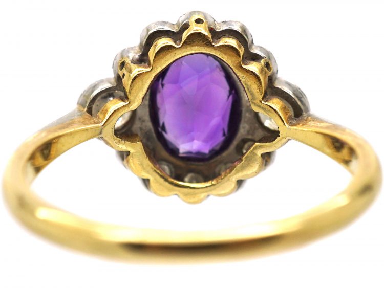 Edwardian 18ct Gold & Platinum, Amethyst & Diamond Cluster Ring