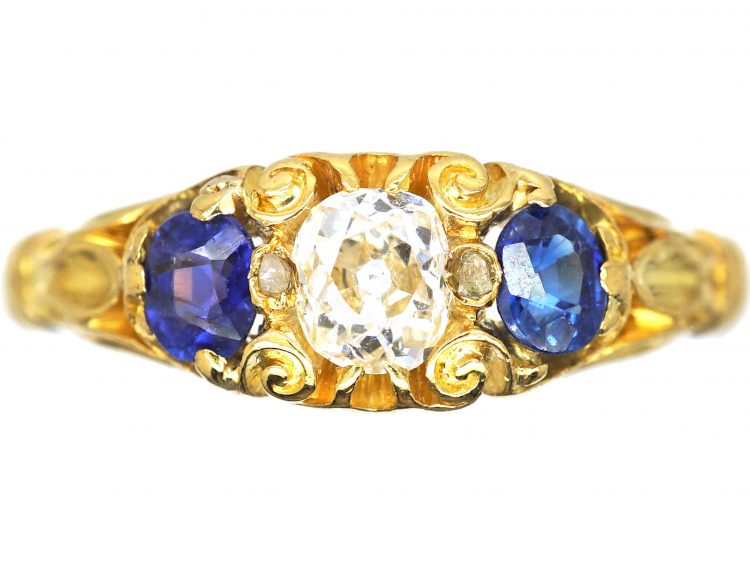 Edwardian 18ct Gold, Sapphire & Diamond Three Stone Ring