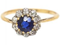 Edwardian 18ct Gold, Sapphire & Diamond Cluster Ring