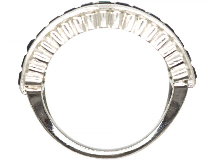 Art Deco 18ct White Gold, Diamond, Sapphire & Emerald Half Eternity Ring
