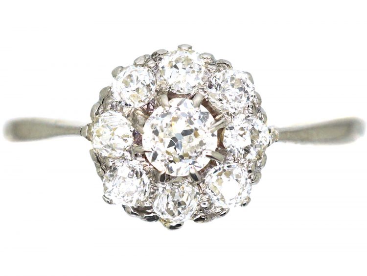 Edwardian 18ct Gold & Platinum Diamond Daisy Cluster Ring