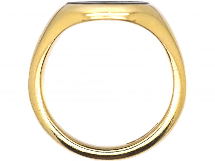 9ct Gold Signet Ring Set with a Bloodstone Intaglio of a Pagoda & Lion by Charles Green & Sons