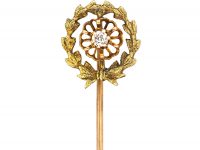 Early 20th Century 14ct Two Colour Gold Laure Leaf Tie Pin set with a Diamond