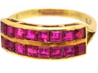 Art Deco 18ct Gold, Double Row Pink Sapphire Half Eternity Ring