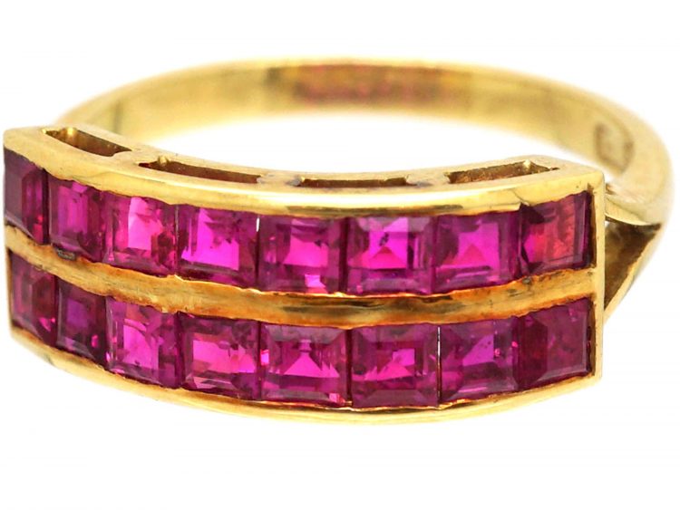 Art Deco 18ct Gold, Double Row Pink Sapphire Half Eternity Ring