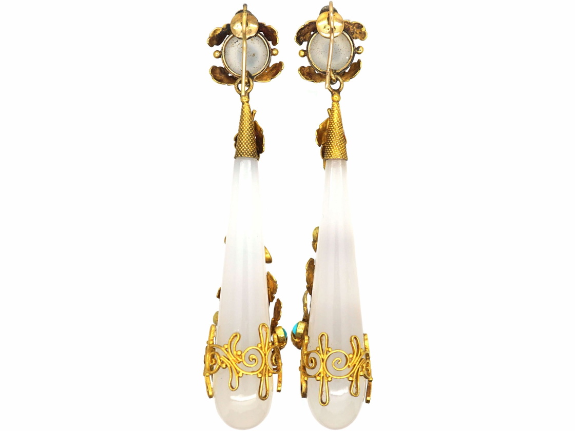 Georgian Chalcedony Drop Earrings with Three Colour 15ct Gold ...