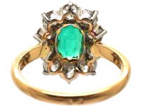 French Belle Epoque 18ct Gold, Emerald & Diamond Cluster Ring