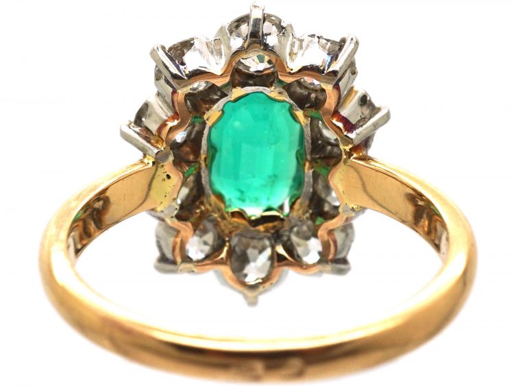 French Belle Epoque 18ct Gold, Emerald & Diamond Cluster Ring