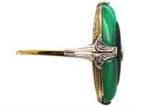 Art Deco 18ct Gold & Platinum, Chalcedony, Onyx & Diamond Ring