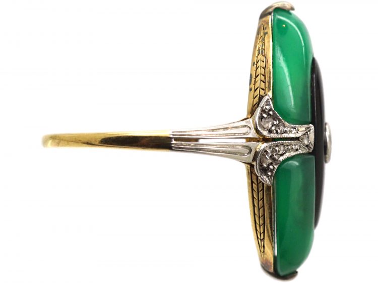 Art Deco 18ct Gold & Platinum, Chalcedony, Onyx & Diamond Ring