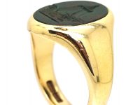 9ct Gold Signet Ring Set with a Bloodstone Intaglio of a Pagoda & Lion by Charles Green & Sons