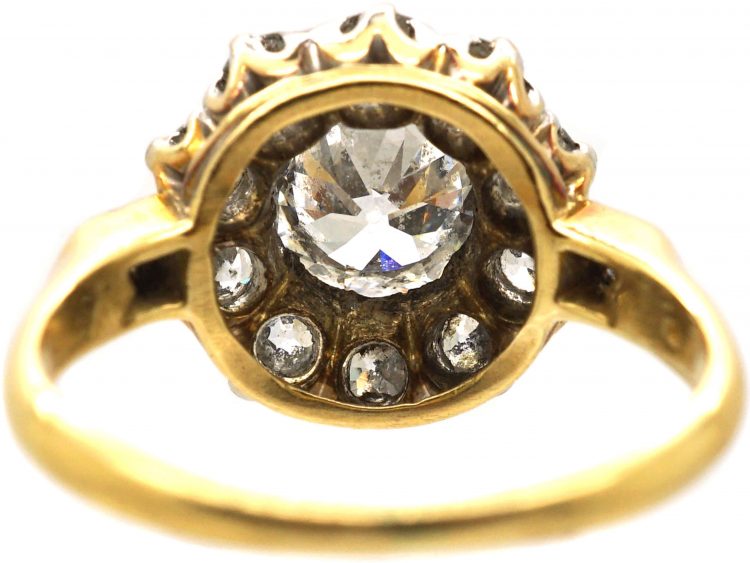 Edwardian 18ct Gold, Diamond Cluster Ring with Diamond Set Shoulders