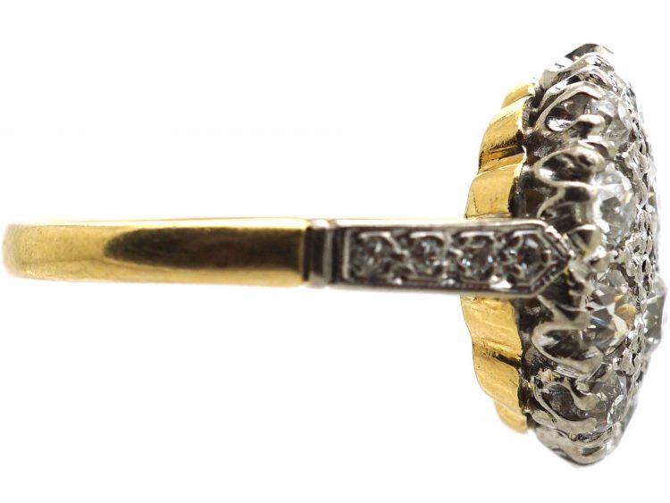 Retro 18ct Gold Diamond Cluster Ring with Diamond Set Shoulders