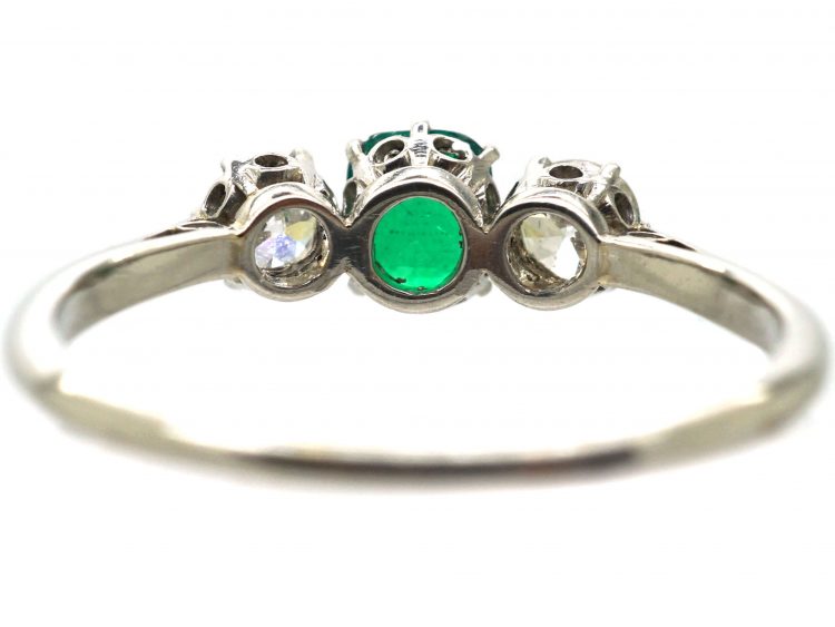 Early 20th Century Emerald & Diamond Three Stone Ring