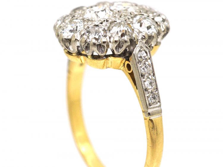 Retro 18ct Gold Diamond Cluster Ring with Diamond Set Shoulders