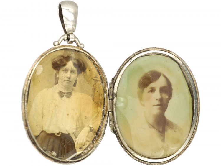 Victorian Oval Silver Locket with Swallow Motif