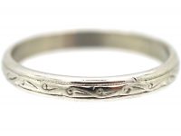 Art Deco Platinum Wedding Ring with Engraved Detail