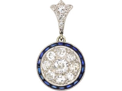 Art Deco 18ct White Gold, Sapphire & Diamond Target Pendant