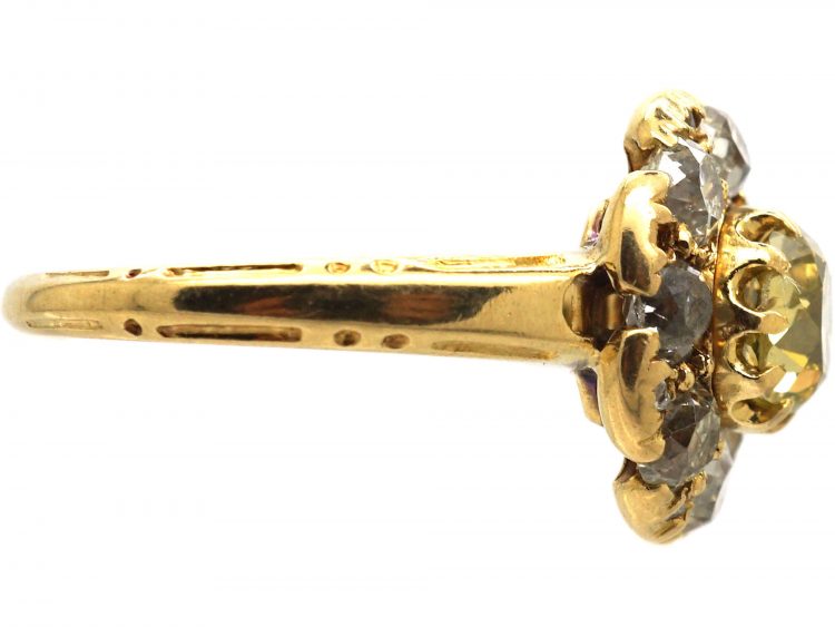 Victorian 18ct Gold Diamond Cluster Ring set with an Old Mine Cut Fancy Yellow Diamond