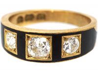 Victorian 18ct Gold, Black Enamel & Diamond Three Stone Ring