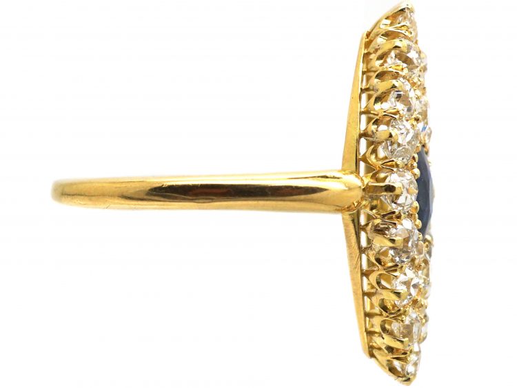 Victorian 18ct Gold Marquise Ring set with a Sapphire & Diamonds