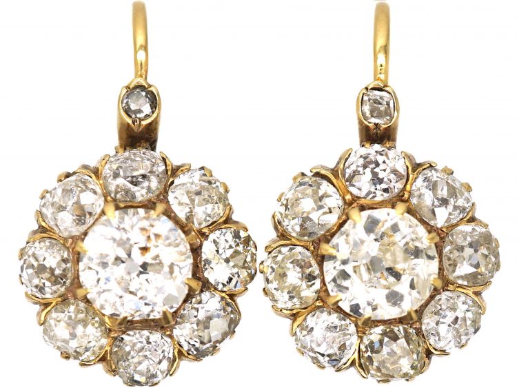 Victorian 18ct Gold, Old Mine Cut Diamond Cluster Earrings
