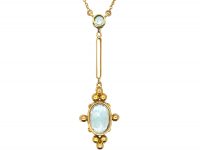 Art Deco 15ct Gold Aquamarine & Natural Pearl Pendant on 15ct Gold Chain