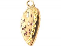 Edwardian 9ct Back & Front Locket Heart Shaped Locket with Rose Sprig Motif