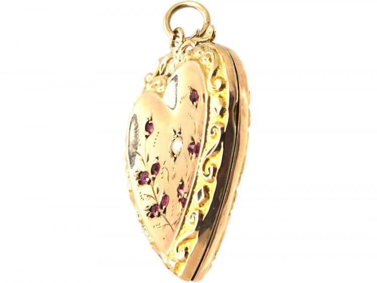 Edwardian 9ct Back & Front Locket Heart Shaped Locket with Rose Sprig Motif