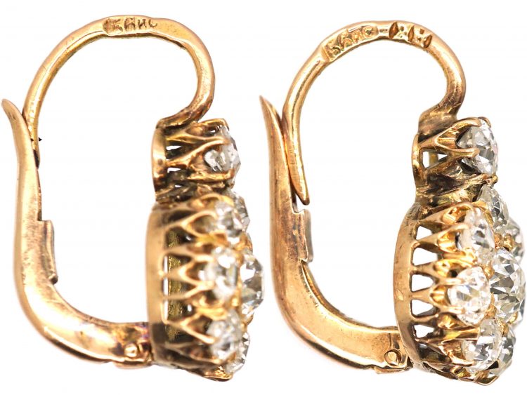 Early 20th Century Russian 14ct Gold & Diamond Cluster Earrings