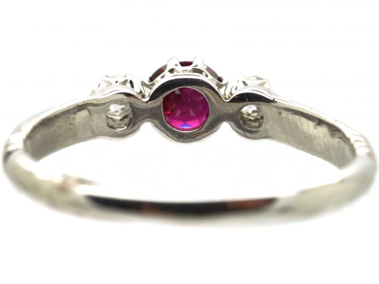Early 20th Century 18ct White Gold, Ruby & Diamond Three Stone Ring