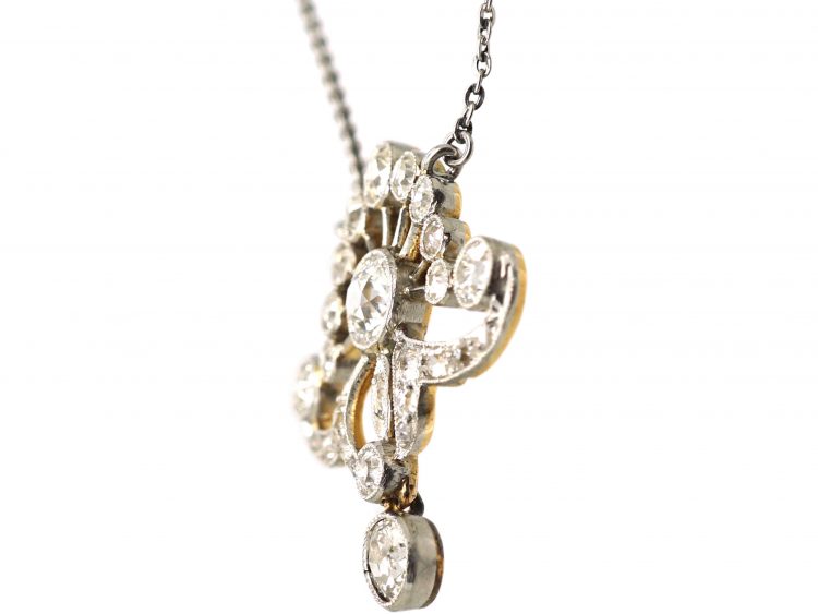 Art Deco Platinum & 15ct Gold, Diamond Pendant on Platinum Chain